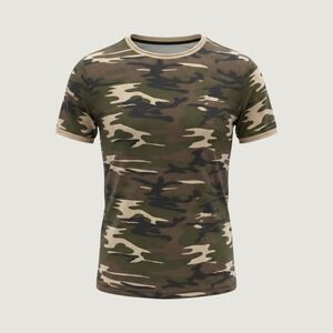 Zara Camouflage Mesh T-Shirt Mens Size Medium Green Tan Short Sleeve